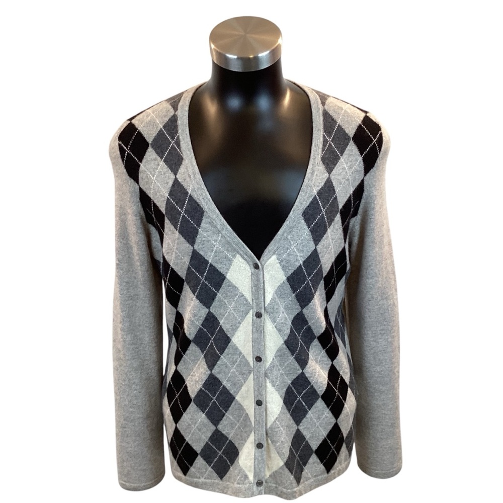 Charter Club 2-Ply Cashmere Button Cardigan Gray Black